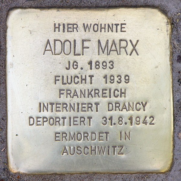 File:Stolperstein Giesebrechtstr 13 (Charl) Adolf Marx.jpg