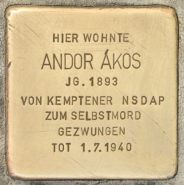 Datei:Stolperstein für Andor Akos (Kempten).jpg