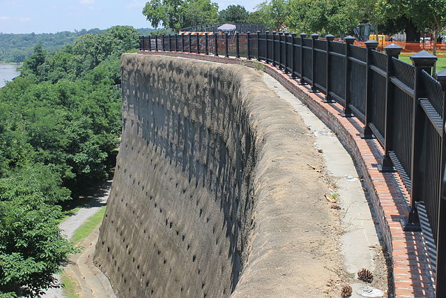 Stone wall provides protection to Natchez, Mississippi from the Mississippi River.