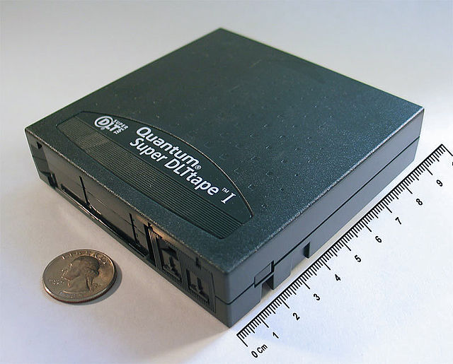 160 GB SDLT tape cartridge, an example of off-line storage. When used within a robotic tape library, it is classified as tertiary storage instead.