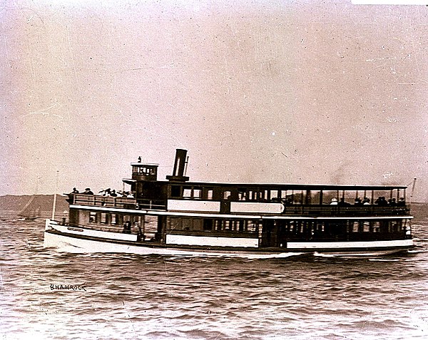 A Sydney Ferry SHAMROCK leaving Sydney Cove en route to Figtree, Lane Cove River, in 1901