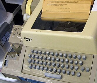 Teletype Model 33 (1963) keyboard, seminal bit-paired keyboard TTY33ASR.jpg