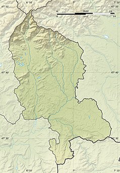 Mapa konturowa Territoire-de-Belfort, blisko centrum na lewo znajduje się punkt z opisem „Belfort”