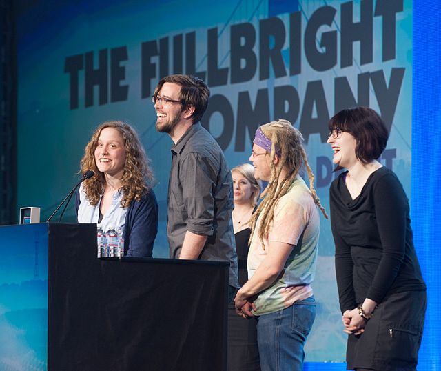 The Fullbright Company at the Game Developers Choice Awards in 2014. From left, Kate Craig, Steve Gaynor, Johnnemann Nordhagen and Karla Zimonja