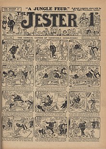 A 1931 issue of the comic, then known under the title The Jester. The cover shows a strip featuring the character 'Constable Cuddlecook'. The Jester 1931-12-05.jpg