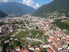View of Bellinzona with Castelgrande in the foreground