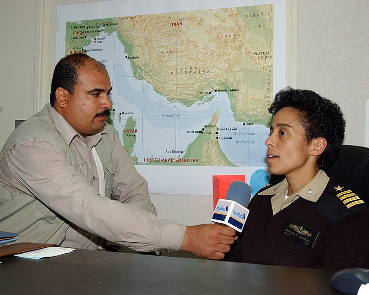 File:US Navy 050326-N-9693B-010 A reporter from Al Iraqiya TV, one of only two national television stations in Iraq, interviews Commander, Amphibious Squadron Seven, Capt. Michelle Howard.jpg