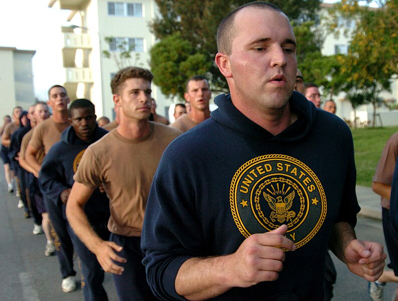 File:US Navy 050518-N-9712C-003 Builder Constructionman Travis Cobb runs in formation during Naval Mobile Construction Battalion Four Zero's (NMCB-40) battalion run. Seabees of NMCB-40 are currently deployed to Camp Shields,.jpg