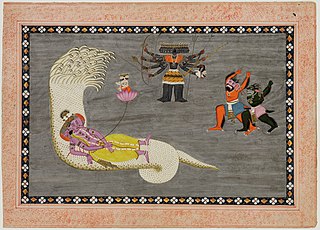 Vishnu, Sesha, Indra and Demons in Sea of Eternity