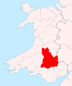Brecknockshire shown within Wales