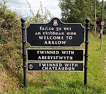 Welcome to Arklow sign with twin towns