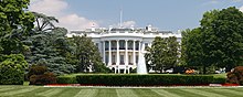 The White House, the residence and workplace of the U.S. president and the offices of the presidential staff White House lawn (long tightly cropped).jpg
