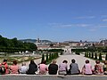 Wien, Blick vom Oberen Belvedere auf die Gärten, das Untere Belvedere und die Innere Stadt