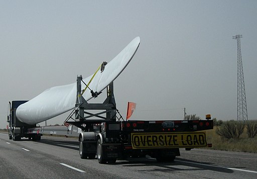 Wind turbine blade in transport, southern Idaho