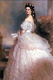 Empress Elisabeth of Austria in 1865, wearing a pink tulle gown created by Charles Frederick Worth, who is usually considered the father of haute couture. Winterhalter Elisabeth.jpg