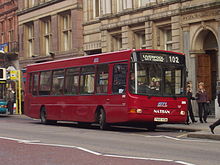 Wright Crusader bodied Dennis Dart SLF in Liverpool in 2008 in the darker all over red livery Wright Crusader Dennis Dart SLF GTL Glenvale.jpg