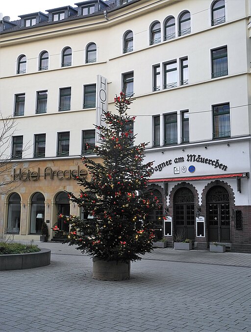 Wuppertal, Armin-T.-Wegner-Platz nach N, Mäuerchen 4, Weihnachtsbaum