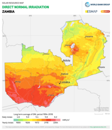 Download section feature with more than a thousand ready-to-use map images for countries and regions (example of Direct Normal Irradiation (DNI), Zambia) Zambia DNI Solar-resource-map GlobalSolarAtlas World-Bank-Esmap-Solargis.png