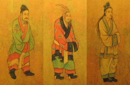 (left to right) A Baekje, Goguryeo, and Shilla envoy depicted in a 6th-century painting.