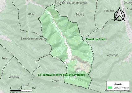 Carte des ZNIEFF de type 1 sur la commune.