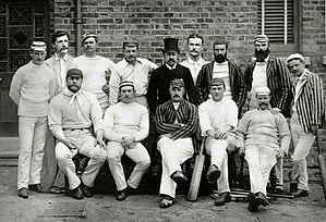 Picture of the 1888 Australian cricket team that toured England. The players are - Back row (l to r): Jack Ferris, Sammy Jones, Affie Jarvis, Jack Worrall, CW Beal (manager), Jack Lyons, Jack Blackham, Harry Boyle, John Edwards. Seated (l to r): George Bonnor, Charlie Turner, Percy McDonnell (captain), Harry Trott, Alec Bannerman. 1888AusCricketTeam.jpg