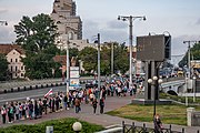 English: Line against violence ("Never again"), 21 August 2020. Minsk, Belarus Беларуская: Ланцуг супраць гвалту («Ніколі зноў»), 21 жніўня 2020 года. Мінск, Беларусь Русский: Цепь против насилия («Никогда больше»), 21 августа 2020 года. Минск, Беларусь