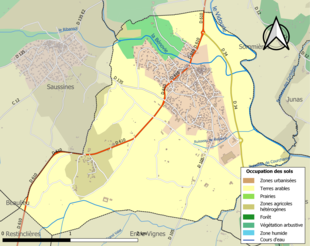 Barevná mapa znázorňující využití půdy.