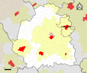 Localização da área de atração de Issoudun no departamento de Indre.