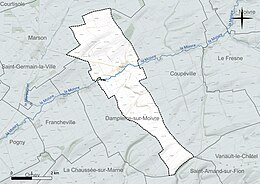 Carte en couleur présentant le réseau hydrographique de la commune