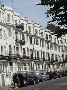 The bow-fronted houses at 7-16 Vernon Terrace were finished in 1857. 7-16 Vernon Terrace, Brighton (NHLE Code 1381070).jpg