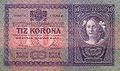 Fața maghiară (revers) a unei bancnote de 10 coroane, din 1904