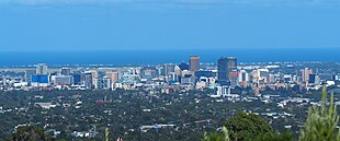 Widespread urban tree cover, as shown above in Adelaide, Australia is one method of effective climate change mitigation in urban areas. Adelaide City.jpg