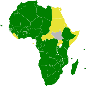 الدول الأفريقية الموقعة على معاهدة إنشاء منطقة خالية من الأسلحة النووية في أفريقيا (باللون الأخضر)