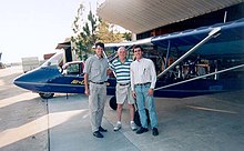 Phil Lockwood, Antonio Leza and Pedro Gonzalez pose in front of the Aircam. AirCam Lockwood Leza Pedro.jpg