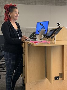 Aisha Sabatini Sloan presenting at &NOW conference, Sept 2019