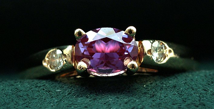 An alexandrite ring with diamonds