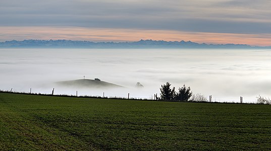 View from the Napoleonseck near Tengen-Watterdingen (Baden-Württemberg, Germany) to the Swiss Alps