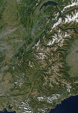 NASA photograph of the French Alps (26 October 2002).
