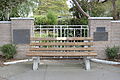 English: Memorial gates and bench outside Amberley School in Amberley, New Zealand