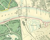 Battersea Park station with its original name, 1862 Battersea station on Stanford's Map of London.jpg