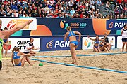 Deutsch: Beachhandball Europameisterschaften 2019 (Beach handball Euro); Tag 6: 7. Juli 2019 – Spiel um Platz Drei, Frauen, Kroatien-Niederlande 0:2 (14:23, 20:22) English: Beach handball Euro; Day 6: 7 July 2019 – Women's Bronze Medal Match – Croatia-Netherlands 0:2 (14:23, 20:22)