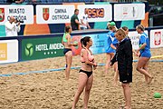 Deutsch: Beachhandball Europameisterschaften 2019 (Beach handball Euro); Tag 5: 6. Juli 2019 – Frauen, Platzierungsspiel für die Ränge 17–20, Nordmazedonien-Slowenien 0:2 (10:13, 9:15) English: Beach handball Euro; Day 5: 6 July 2019 – Placement Match/Cross Match for rank 17–20 Women – North Macedonia-Slovenia 0:2 (10:13, 9:15)