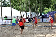 Deutsch: Beachhandball Europameisterschaften 2019 (Beach handball Euro); Tag 2: 3. Juli 2019 – Männer, Vorrunde Gruppe B, Slowenien-Serbien 1:2 (16:20, 19:18, 6:7) English: Beach handball Euro; Day 2: 3 July 2019 – Men Preliminary Round Group B – Slovenia-Serbia 1:2 (16:20, 19:18, 6:7)