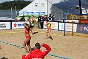 Deutsch: Beachhandball Europameisterschaften 2019 (Beach handball Euro); Tag 2: 3. Juli 2019 – Frauen, Vorrunde Gruppe A, Kroatien-Rumänien 2:0 (16:11, 11:8) English: Beach handball Euro; Day 2: 3 July 2019 – Women Preliminary Round Group A – Croatia-Romania 2:0 (16:11, 11:8)