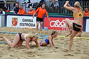 Deutsch: Beachhandball Europameisterschaften 2019 (Beach handball Euro); Tag 5: 6. Juli 2019 – Frauen, Halbfinale, Ungarn-Niederlande 2:0 (19:16, 15:12) English: Beach handball Euro; Day 5: 6 July 2019 – Semifinal Women – Hungary-Netherlands 2:0 (19:16, 15:12)