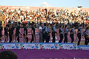 Deutsch: Beachhandball bei den Olympischen Jugendspielen 2018 in Buenos Aires; Tag 7, 13. Oktober 2018; Medaillenzeremonie Mädchen - Gold: Argentinien, Silber: Kroatien, Bronze: Ungarn English: Beach handball at the 2018 Summer Youth Olympics in Buenos Aires at 13 October 2018 – Medal Ceremony Girls - Gold: Argentina, Silver: Croatia, Bronze: Hungary Español: Handball de playa en los Juegos Olimpicos de la Juventud Buenos Aires 2018 en 13 de octubre de 2018 – Medalla Ceremonia para niñas - Oro: Argentina, Plata: Croacia, Bronce: Hungría