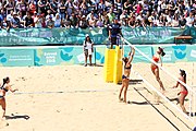 Deutsch: Beachvolleyball bei den Olympischen Jugendspielen 2018; Tag 9, 15. Oktober 2018; Mädchen, Viertelfinale: Italien-China 2–0 (21–16/21–9) English: Beach volleyball at the 2018 Summer Youth Olympics at 15 October 2018 – Girls Quarterfinals: Italy-China 2–0 (21–16/21–9)