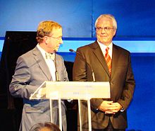 Laurance and Thomas Lovejoy accepting the BBVA Foundation Frontiers of Knowledge Award in Ecology and Environment, in Madrid, Spain in 2009. Billlovejoy.JPG
