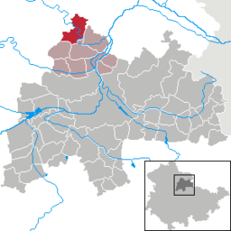 Tidigare läge av kommunen Bilzingsleben i Landkreis Sömmerda