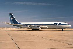 Die Boeing 707-300 (OO-TYC), die bei der Operation Moses zum Einsatz kam.